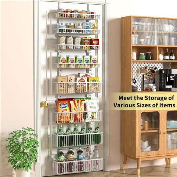 Moforoco Over the Door Pantry Organizer 8 Tier Metal Spice Rack Storage - Picture 3 of 7